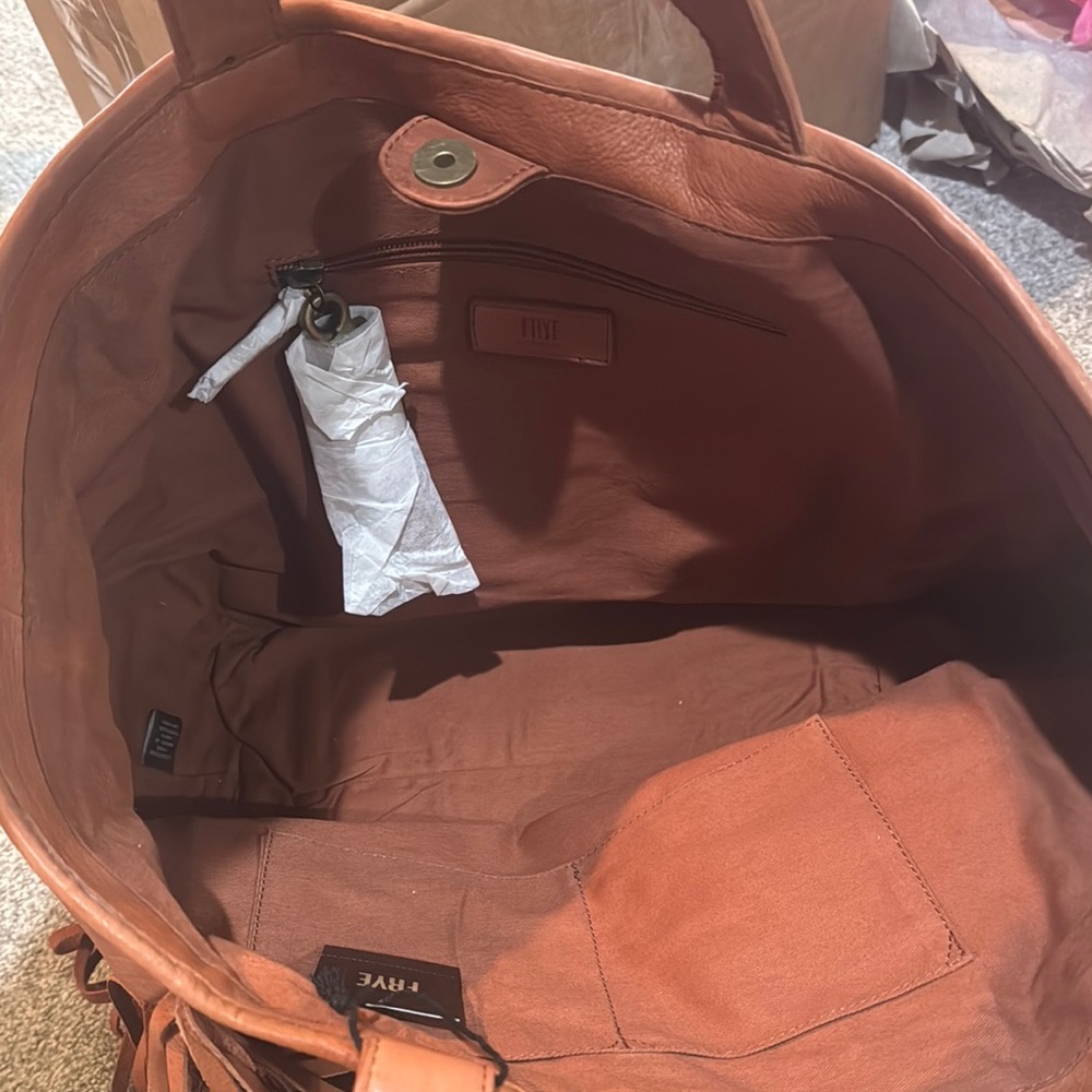 Fringe Leather Tote Bag - Tan - Picture 5 of 5